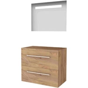 Basic Line Basic-Line Economic 46 Badkamermeubelset - 80 x 46 cm - Met Grepen - 2 Lades - Wastafelblad - Spiegel met LED Verlichting - Whisky Oak Basic Line Basic-Line Economic 46 Badkamermeubelset - 80 x 46 cm - Met Grepen - 2 Lades - Wastafelblad - Spiegel met LED Verlichting - Whisky Oak