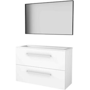 Basic Line Basic-Line Framed 39 Badkamermeubelset - Ondiep - 100 x 39 cm - Met Grepen - 2 Lades - Acryl Wastafel - 1 Kraangat - Spiegel met Zwart Aluminium Frame - Ice White Basic Line Basic-Line Framed 39 Badkamermeubelset - Ondiep - 100 x 39 cm - Met Grepen - 2 Lades - Acryl Wastafel - 1 Kraangat - Spiegel met Zwart Aluminium Frame - Ice White