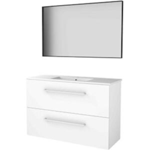 Basic Line Basic-Line Framed 39 Badkamermeubelset - Ondiep - 100 x 39 cm - Met Grepen - 2 Lades - Keramische Wastafel - 1 Kraangat - Spiegel met Zwart Aluminium Frame - Ice White Basic Line Basic-Line Framed 39 Badkamermeubelset - Ondiep - 100 x 39 cm - Met Grepen - 2 Lades - Keramische Wastafel - 1 Kraangat - Spiegel met Zwart Aluminium Frame - Ice White