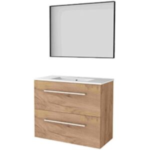Basic Line Basic-Line Framed 39 Badkamermeubelset - Ondiep - 80 x 39 cm - Met Grepen - 2 Lades - Keramische Wastafel - 1 Kraangat - Spiegel met Zwart Aluminium Frame - Whisky Oak Basic Line Basic-Line Framed 39 Badkamermeubelset - Ondiep - 80 x 39 cm - Met Grepen - 2 Lades - Keramische Wastafel - 1 Kraangat - Spiegel met Zwart Aluminium Frame - Whisky Oak