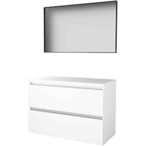 Basic Line Basic-Line Framed 46 Badkamermeubelset - 100 x 46 cm - Greeploos - 2 Lades - Wastafelblad - Spiegel met Zwart Aluminium Frame - Ice White Basic Line Basic-Line Framed 46 Badkamermeubelset - 100 x 46 cm - Greeploos - 2 Lades - Wastafelblad - Spiegel met Zwart Aluminium Frame - Ice White