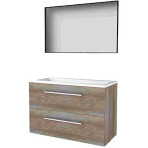 Basic Line Basic-Line Framed 46 Badkamermeubelset - 100 x 46 cm - Met Grepen - 2 Lades - Acryl Wastafel - 2 Kraangaten - Spiegel met Zwart Aluminium Frame - Scotch Oak Basic Line Basic-Line Framed 46 Badkamermeubelset - 100 x 46 cm - Met Grepen - 2 Lades - Acryl Wastafel - 2 Kraangaten - Spiegel met Zwart Aluminium Frame - Scotch Oak