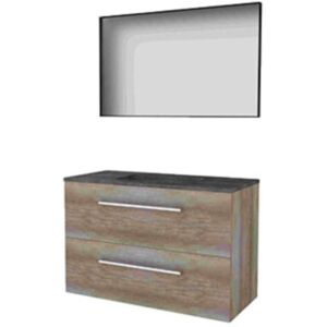 Basic Line Basic-Line Framed 46 Badkamermeubelset - 100 x 46 cm - Met Grepen - 2 Lades - Hardstenen Wastafel - 1 Kraangat - Spiegel met Zwart Aluminium Frame - Scotch Oak Basic Line Basic-Line Framed 46 Badkamermeubelset - 100 x 46 cm - Met Grepen - 2 Lades - Hardstenen Wastafel - 1 Kraangat - Spiegel met Zwart Aluminium Frame - Scotch Oak