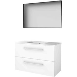 Basic Line Basic-Line Framed 46 Badkamermeubelset - 100 x 46 cm - Met Grepen - 2 Lades - Keramische Wastafel - 1 Kraangat - Spiegel met Zwart Aluminium Frame - Ice White Basic Line Basic-Line Framed 46 Badkamermeubelset - 100 x 46 cm - Met Grepen - 2 Lades - Keramische Wastafel - 1 Kraangat - Spiegel met Zwart Aluminium Frame - Ice White