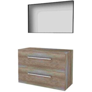 Basic Line Basic-Line Framed 46 Badkamermeubelset - 100 x 46 cm - Met Grepen - 2 Lades - Wastafelblad - Spiegel met Zwart Aluminium Frame - Scotch Oak Basic Line Basic-Line Framed 46 Badkamermeubelset - 100 x 46 cm - Met Grepen - 2 Lades - Wastafelblad - Spiegel met Zwart Aluminium Frame - Scotch Oak