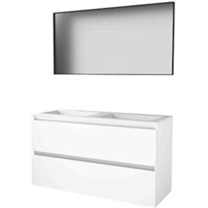 Basic Line Basic-Line Framed 46 Badkamermeubelset - 120 x 46 cm - Greeploos - 2 Lades - Acryl Wastafel - 2 Kraangaten - Spiegel met Zwart Aluminium Frame - Ice White Basic Line Basic-Line Framed 46 Badkamermeubelset - 120 x 46 cm - Greeploos - 2 Lades - Acryl Wastafel - 2 Kraangaten - Spiegel met Zwart Aluminium Frame - Ice White