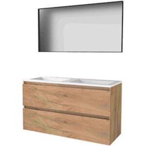 Basic Line Basic-Line Framed 46 Badkamermeubelset - 120 x 46 cm - Greeploos - 2 Lades - Acryl Wastafel - 2 Kraangaten - Spiegel met Zwart Aluminium Frame - Whisky Oak Basic Line Basic-Line Framed 46 Badkamermeubelset - 120 x 46 cm - Greeploos - 2 Lades - Acryl Wastafel - 2 Kraangaten - Spiegel met Zwart Aluminium Frame - Whisky Oak