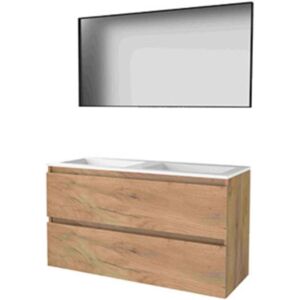 Basic Line Basic-Line Framed 46 Badkamermeubelset - 120 x 46 cm - Greeploos - 2 Lades - Acryl Wastafel - Zonder Kraangat - Spiegel met Zwart Aluminium Frame - Whisky Oak Basic Line Basic-Line Framed 46 Badkamermeubelset - 120 x 46 cm - Greeploos - 2 Lades - Acryl Wastafel - Zonder Kraangat - Spiegel met Zwart Aluminium Frame - Whisky Oak