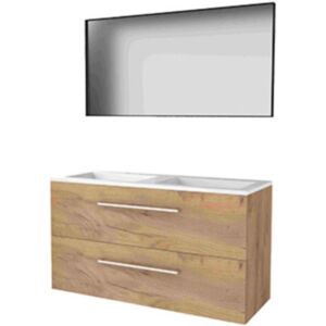 Basic Line Basic-Line Framed 46 Badkamermeubelset - 120 x 46 cm - Met Grepen - 2 Lades - Acryl Wastafel - Zonder Kraangat - Spiegel met Zwart Aluminium Frame - Whisky Oak Basic Line Basic-Line Framed 46 Badkamermeubelset - 120 x 46 cm - Met Grepen - 2 Lades - Acryl Wastafel - Zonder Kraangat - Spiegel met Zwart Aluminium Frame - Whisky Oak