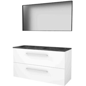 Basic Line Basic-Line Framed 46 Badkamermeubelset - 120 x 46 cm - Met Grepen - 2 Lades - Hardstenen Wastafel - 2 Kraangaten - Spiegel met Zwart Aluminium Frame - Ice White Basic Line Basic-Line Framed 46 Badkamermeubelset - 120 x 46 cm - Met Grepen - 2 Lades - Hardstenen Wastafel - 2 Kraangaten - Spiegel met Zwart Aluminium Frame - Ice White