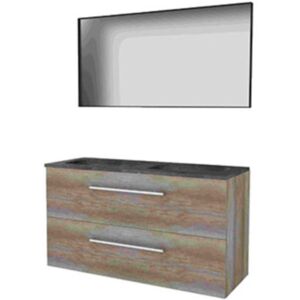 Basic Line Basic-Line Framed 46 Badkamermeubelset - 120 x 46 cm - Met Grepen - 2 Lades - Hardstenen Wastafel - Zonder Kraangat - Spiegel met Zwart Aluminium Frame - Scotch Oak Basic Line Basic-Line Framed 46 Badkamermeubelset - 120 x 46 cm - Met Grepen - 2 Lades - Hardstenen Wastafel - Zonder Kraangat - Spiegel met Zwart Aluminium Frame - Scotch Oak