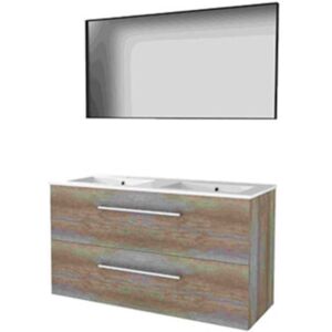 Basic Line Basic-Line Framed 46 Badkamermeubelset - 120 x 46 cm - Met Grepen - 2 Lades - Keramische Wastafel - 2 Kraangaten - Spiegel met Zwart Aluminium Frame - Scotch Oak Basic Line Basic-Line Framed 46 Badkamermeubelset - 120 x 46 cm - Met Grepen - 2 Lades - Keramische Wastafel - 2 Kraangaten - Spiegel met Zwart Aluminium Frame - Scotch Oak