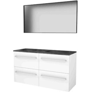 Basic Line Basic-Line Framed 46 Badkamermeubelset - 120 x 46 cm - Met Grepen - 4 Lades - Hardstenen Wastafel - Zonder Kraangat - Spiegel met Zwart Aluminium Frame - Ice White Basic Line Basic-Line Framed 46 Badkamermeubelset - 120 x 46 cm - Met Grepen - 4 Lades - Hardstenen Wastafel - Zonder Kraangat - Spiegel met Zwart Aluminium Frame - Ice White