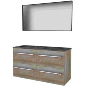 Basic Line Basic-Line Framed 46 Badkamermeubelset - 120 x 46 cm - Met Grepen - 4 Lades - Hardstenen Wastafel - Zonder Kraangat - Spiegel met Zwart Aluminium Frame - Scotch Oak Basic Line Basic-Line Framed 46 Badkamermeubelset - 120 x 46 cm - Met Grepen - 4 Lades - Hardstenen Wastafel - Zonder Kraangat - Spiegel met Zwart Aluminium Frame - Scotch Oak