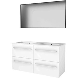 Basic Line Basic-Line Framed 46 Badkamermeubelset - 120 x 46 cm - Met Grepen - 4 Lades - Keramische Wastafel - 2 Kraangaten - Spiegel met Zwart Aluminium Frame - Ice White Basic Line Basic-Line Framed 46 Badkamermeubelset - 120 x 46 cm - Met Grepen - 4 Lades - Keramische Wastafel - 2 Kraangaten - Spiegel met Zwart Aluminium Frame - Ice White
