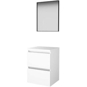 Basic Line Basic-Line Framed 46 Badkamermeubelset - 50 x 46 cm - Greeploos - 2 Lades - Wastafelblad - Spiegel met Zwart Aluminium Frame - Ice White Basic Line Basic-Line Framed 46 Badkamermeubelset - 50 x 46 cm - Greeploos - 2 Lades - Wastafelblad - Spiegel met Zwart Aluminium Frame - Ice White