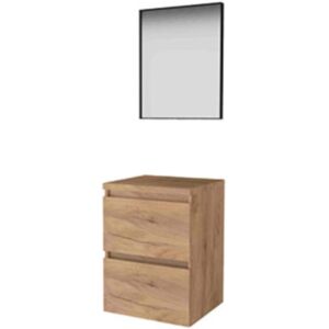 Basic Line Basic-Line Framed 46 Badkamermeubelset - 50 x 46 cm - Greeploos - 2 Lades - Wastafelblad - Spiegel met Zwart Aluminium Frame - Whisky Oak Basic Line Basic-Line Framed 46 Badkamermeubelset - 50 x 46 cm - Greeploos - 2 Lades - Wastafelblad - Spiegel met Zwart Aluminium Frame - Whisky Oak