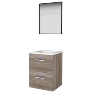 Basic Line Basic-Line Framed 46 Badkamermeubelset - 50 x 46 cm - Met Grepen - 2 Lades - Acryl Wastafel - 1 Kraangat - Spiegel met Zwart Aluminium Frame - Scotch Oak Basic Line Basic-Line Framed 46 Badkamermeubelset - 50 x 46 cm - Met Grepen - 2 Lades - Acryl Wastafel - 1 Kraangat - Spiegel met Zwart Aluminium Frame - Scotch Oak