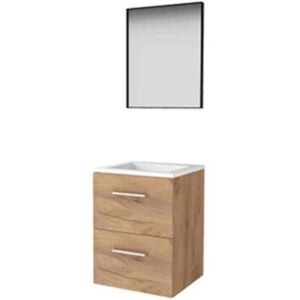 Basic Line Basic-Line Framed 46 Badkamermeubelset - 50 x 46 cm - Met Grepen - 2 Lades - Acryl Wastafel - Zonder Kraangat - Spiegel met Zwart Aluminium Frame - Whisky Oak Basic Line Basic-Line Framed 46 Badkamermeubelset - 50 x 46 cm - Met Grepen - 2 Lades - Acryl Wastafel - Zonder Kraangat - Spiegel met Zwart Aluminium Frame - Whisky Oak