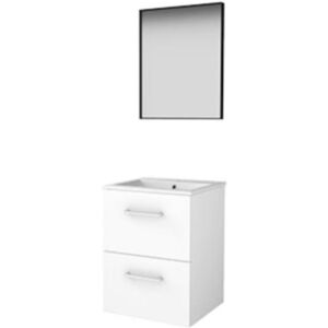 Basic Line Basic-Line Framed 46 Badkamermeubelset - 50 x 46 cm - Met Grepen - 2 Lades - Keramische Wastafel - 1 Kraangat - Spiegel met Zwart Aluminium Frame - Ice White Basic Line Basic-Line Framed 46 Badkamermeubelset - 50 x 46 cm - Met Grepen - 2 Lades - Keramische Wastafel - 1 Kraangat - Spiegel met Zwart Aluminium Frame - Ice White