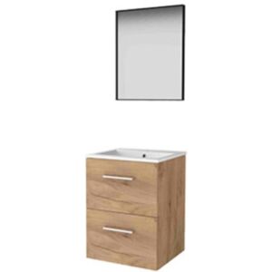 Basic Line Basic-Line Framed 46 Badkamermeubelset - 50 x 46 cm - Met Grepen - 2 Lades - Keramische Wastafel - 1 Kraangat - Spiegel met Zwart Aluminium Frame - Whisky Oak Basic Line Basic-Line Framed 46 Badkamermeubelset - 50 x 46 cm - Met Grepen - 2 Lades - Keramische Wastafel - 1 Kraangat - Spiegel met Zwart Aluminium Frame - Whisky Oak