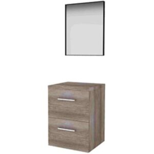 Basic Line Basic-Line Framed 46 Badkamermeubelset - 50 x 46 cm - Met Grepen - 2 Lades - Wastafelblad - Spiegel met Zwart Aluminium Frame - Scotch Oak Basic Line Basic-Line Framed 46 Badkamermeubelset - 50 x 46 cm - Met Grepen - 2 Lades - Wastafelblad - Spiegel met Zwart Aluminium Frame - Scotch Oak