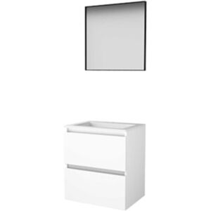 Basic Line Basic-Line Framed 46 Badkamermeubelset - 60 x 46 cm - Greeploos - 2 Lades - Acryl Wastafel - 1 Kraangat - Spiegel met Zwart Aluminium Frame - Ice White Basic Line Basic-Line Framed 46 Badkamermeubelset - 60 x 46 cm - Greeploos - 2 Lades - Acryl Wastafel - 1 Kraangat - Spiegel met Zwart Aluminium Frame - Ice White