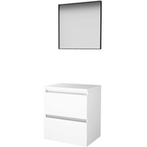 Basic Line Basic-Line Framed 46 Badkamermeubelset - 60 x 46 cm - Greeploos - 2 Lades - Wastafelblad - Spiegel met Zwart Aluminium Frame - Ice White Basic Line Basic-Line Framed 46 Badkamermeubelset - 60 x 46 cm - Greeploos - 2 Lades - Wastafelblad - Spiegel met Zwart Aluminium Frame - Ice White