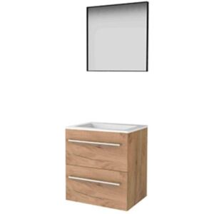 Basic Line Basic-Line Framed 46 Badkamermeubelset - 60 x 46 cm - Met Grepen - 2 Lades - Acryl Wastafel - Zonder Kraangat - Spiegel met Zwart Aluminium Frame - Whisky Oak Basic Line Basic-Line Framed 46 Badkamermeubelset - 60 x 46 cm - Met Grepen - 2 Lades - Acryl Wastafel - Zonder Kraangat - Spiegel met Zwart Aluminium Frame - Whisky Oak