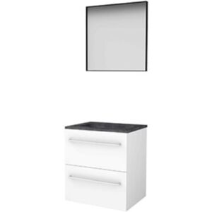 Basic Line Basic-Line Framed 46 Badkamermeubelset - 60 x 46 cm - Met Grepen - 2 Lades - Hardstenen Wastafel - Zonder Kraangat - Spiegel met Zwart Aluminium Frame - Ice White Basic Line Basic-Line Framed 46 Badkamermeubelset - 60 x 46 cm - Met Grepen - 2 Lades - Hardstenen Wastafel - Zonder Kraangat - Spiegel met Zwart Aluminium Frame - Ice White
