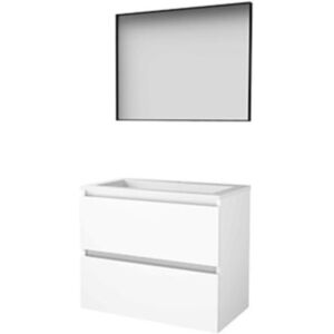 Basic Line Basic-Line Framed 46 Badkamermeubelset - 80 x 46 cm - Greeploos - 2 Lades - Acryl Wastafel - 1 Kraangat - Spiegel met Zwart Aluminium Frame - Ice White Basic Line Basic-Line Framed 46 Badkamermeubelset - 80 x 46 cm - Greeploos - 2 Lades - Acryl Wastafel - 1 Kraangat - Spiegel met Zwart Aluminium Frame - Ice White