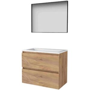 Basic Line Basic-Line Framed 46 Badkamermeubelset - 80 x 46 cm - Greeploos - 2 Lades - Acryl Wastafel - Zonder Kraangat - Spiegel met Zwart Aluminium Frame - Whisky Oak Basic Line Basic-Line Framed 46 Badkamermeubelset - 80 x 46 cm - Greeploos - 2 Lades - Acryl Wastafel - Zonder Kraangat - Spiegel met Zwart Aluminium Frame - Whisky Oak