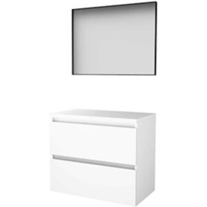 Basic Line Basic-Line Framed 46 Badkamermeubelset - 80 x 46 cm - Greeploos - 2 Lades - Wastafelblad - Spiegel met Zwart Aluminium Frame - Ice White Basic Line Basic-Line Framed 46 Badkamermeubelset - 80 x 46 cm - Greeploos - 2 Lades - Wastafelblad - Spiegel met Zwart Aluminium Frame - Ice White
