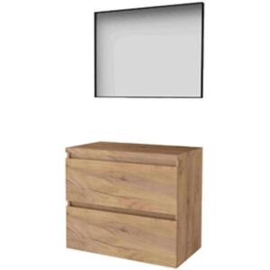 Basic Line Basic-Line Framed 46 Badkamermeubelset - 80 x 46 cm - Greeploos - 2 Lades - Wastafelblad - Spiegel met Zwart Aluminium Frame - Whisky Oak Basic Line Basic-Line Framed 46 Badkamermeubelset - 80 x 46 cm - Greeploos - 2 Lades - Wastafelblad - Spiegel met Zwart Aluminium Frame - Whisky Oak