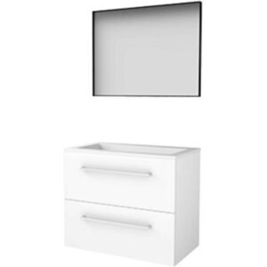 Basic Line Basic-Line Framed 46 Badkamermeubelset - 80 x 46 cm - Met Grepen - 2 Lades - Acryl Wastafel - Zonder Kraangat - Spiegel met Zwart Aluminium Frame - Ice White Basic Line Basic-Line Framed 46 Badkamermeubelset - 80 x 46 cm - Met Grepen - 2 Lades - Acryl Wastafel - Zonder Kraangat - Spiegel met Zwart Aluminium Frame - Ice White