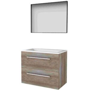 Basic Line Basic-Line Framed 46 Badkamermeubelset - 80 x 46 cm - Met Grepen - 2 Lades - Acryl Wastafel - Zonder Kraangat - Spiegel met Zwart Aluminium Frame - Scotch Oak Basic Line Basic-Line Framed 46 Badkamermeubelset - 80 x 46 cm - Met Grepen - 2 Lades - Acryl Wastafel - Zonder Kraangat - Spiegel met Zwart Aluminium Frame - Scotch Oak