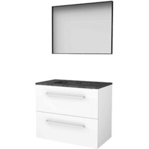Basic Line Basic-Line Framed 46 Badkamermeubelset - 80 x 46 cm - Met Grepen - 2 Lades - Hardstenen Wastafel - 1 Kraangat - Spiegel met Zwart Aluminium Frame - Ice White Basic Line Basic-Line Framed 46 Badkamermeubelset - 80 x 46 cm - Met Grepen - 2 Lades - Hardstenen Wastafel - 1 Kraangat - Spiegel met Zwart Aluminium Frame - Ice White