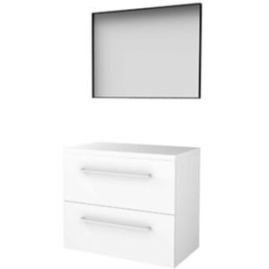 Basic Line Basic-Line Framed 46 Badkamermeubelset - 80 x 46 cm - Met Grepen - 2 Lades - Wastafelblad - Spiegel met Zwart Aluminium Frame - Ice White Basic Line Basic-Line Framed 46 Badkamermeubelset - 80 x 46 cm - Met Grepen - 2 Lades - Wastafelblad - Spiegel met Zwart Aluminium Frame - Ice White