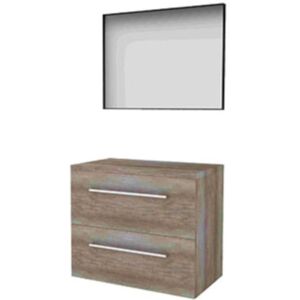 Basic Line Basic-Line Framed 46 Badkamermeubelset - 80 x 46 cm - Met Grepen - 2 Lades - Wastafelblad - Spiegel met Zwart Aluminium Frame - Scotch Oak Basic Line Basic-Line Framed 46 Badkamermeubelset - 80 x 46 cm - Met Grepen - 2 Lades - Wastafelblad - Spiegel met Zwart Aluminium Frame - Scotch Oak