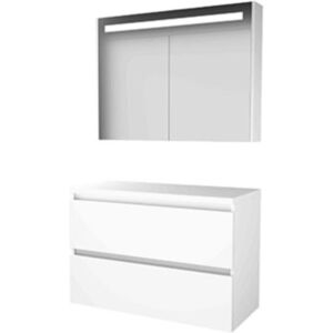 Basic Line Basic-Line Premium 46 Badkamermeubelset - 100 x 46 cm - Greeploos - 2 Lades - Wastafelblad - Spiegelkast met LED Verlichting - Ice White Basic Line Basic-Line Premium 46 Badkamermeubelset - 100 x 46 cm - Greeploos - 2 Lades - Wastafelblad - Spiegelkast met LED Verlichting - Ice White