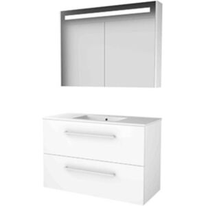 Basic Line Basic-Line Premium 46 Badkamermeubelset - 100 x 46 cm - Met Grepen - 2 Lades - Keramische Wastafel - 1 Kraangat - Spiegelkast met LED Verlichting - Ice White Basic Line Basic-Line Premium 46 Badkamermeubelset - 100 x 46 cm - Met Grepen - 2 Lades - Keramische Wastafel - 1 Kraangat - Spiegelkast met LED Verlichting - Ice White