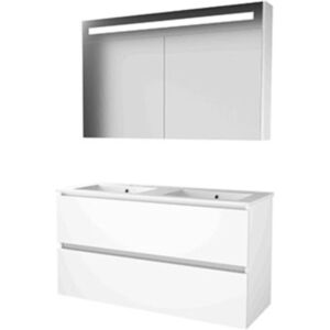 Basic Line Basic-Line Premium 46 Badkamermeubelset - 120 x 46 cm - Greeploos - 2 Lades - Keramische Wastafel - 2 Kraangaten - Spiegelkast met LED Verlichting - Ice White Basic Line Basic-Line Premium 46 Badkamermeubelset - 120 x 46 cm - Greeploos - 2 Lades - Keramische Wastafel - 2 Kraangaten - Spiegelkast met LED Verlichting - Ice White