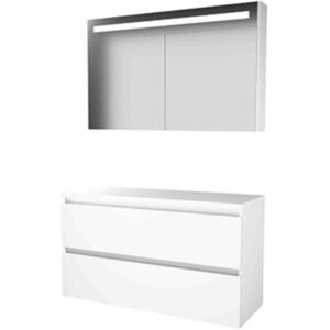 Basic Line Basic-Line Premium 46 Badkamermeubelset - 120 x 46 cm - Greeploos - 2 Lades - Wastafelblad - Spiegelkast met LED Verlichting - Ice White Basic Line Basic-Line Premium 46 Badkamermeubelset - 120 x 46 cm - Greeploos - 2 Lades - Wastafelblad - Spiegelkast met LED Verlichting - Ice White