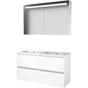 Basic Line Basic-Line Premium 46 Badkamermeubelset - 120 x 46 cm - Greeploos - 4 Lades - Keramische Wastafel - 2 Kraangaten - Spiegelkast met LED Verlichting - Ice White Basic Line Basic-Line Premium 46 Badkamermeubelset - 120 x 46 cm - Greeploos - 4 Lades - Keramische Wastafel - 2 Kraangaten - Spiegelkast met LED Verlichting - Ice White
