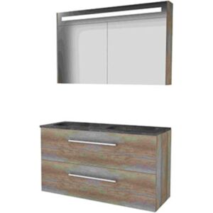 Basic Line Basic-Line Premium 46 Badkamermeubelset - 120 x 46 cm - Met Grepen - 2 Lades - Hardstenen Wastafel - 2 Kraangaten - Spiegelkast met LED Verlichting - Scotch Oak Basic Line Basic-Line Premium 46 Badkamermeubelset - 120 x 46 cm - Met Grepen - 2 Lades - Hardstenen Wastafel - 2 Kraangaten - Spiegelkast met LED Verlichting - Scotch Oak