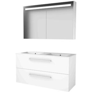 Basic Line Basic-Line Premium 46 Badkamermeubelset - 120 x 46 cm - Met Grepen - 2 Lades - Keramische Wastafel - 2 Kraangaten - Spiegelkast met LED Verlichting - Ice White Basic Line Basic-Line Premium 46 Badkamermeubelset - 120 x 46 cm - Met Grepen - 2 Lades - Keramische Wastafel - 2 Kraangaten - Spiegelkast met LED Verlichting - Ice White