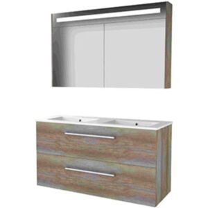 Basic Line Basic-Line Premium 46 Badkamermeubelset - 120 x 46 cm - Met Grepen - 2 Lades - Keramische Wastafel - 2 Kraangaten - Spiegelkast met LED Verlichting - Scotch Oak Basic Line Basic-Line Premium 46 Badkamermeubelset - 120 x 46 cm - Met Grepen - 2 Lades - Keramische Wastafel - 2 Kraangaten - Spiegelkast met LED Verlichting - Scotch Oak
