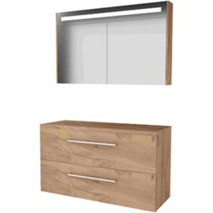Basic Line Basic-Line Premium 46 Badkamermeubelset - 120 x 46 cm - Met Grepen - 2 Lades - Wastafelblad - Spiegelkast met LED Verlichting - Whisky Oak Basic Line Basic-Line Premium 46 Badkamermeubelset - 120 x 46 cm - Met Grepen - 2 Lades - Wastafelblad - Spiegelkast met LED Verlichting - Whisky Oak