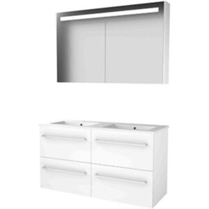 Basic Line Basic-Line Premium 46 Badkamermeubelset - 120 x 46 cm - Met Grepen - 4 Lades - Keramische Wastafel - 2 Kraangaten - Spiegelkast met LED Verlichting - Ice White Basic Line Basic-Line Premium 46 Badkamermeubelset - 120 x 46 cm - Met Grepen - 4 Lades - Keramische Wastafel - 2 Kraangaten - Spiegelkast met LED Verlichting - Ice White