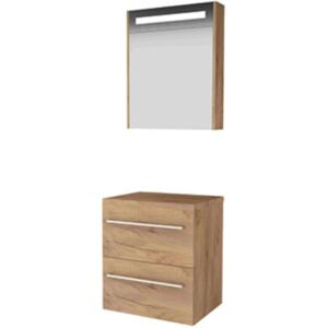 Basic Line Basic-Line Premium 46 Badkamermeubelset - 60 x 46 cm - Met Grepen - 2 Lades - Wastafelblad - Spiegelkast met LED Verlichting - Whisky Oak Basic Line Basic-Line Premium 46 Badkamermeubelset - 60 x 46 cm - Met Grepen - 2 Lades - Wastafelblad - Spiegelkast met LED Verlichting - Whisky Oak